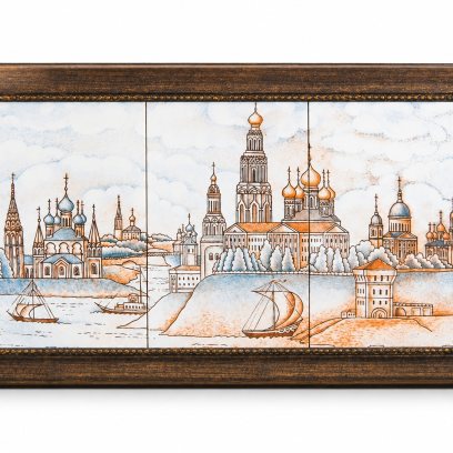 Панно из 3х плиток в багете «Ярославль ХVIII век» Майолика. 600 x 300 мм.