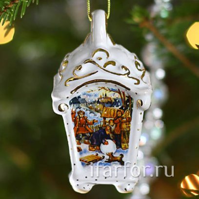 Елочная игрушка Фонарик малый рельефный Масленица