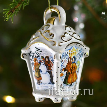 Елочная игрушка Фонарик малый рельефный Парочка