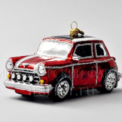 Елочная игрушка в подарочной коробке 210х130мм «Автомобиль мини» Стекло. 70 x 70 мм.