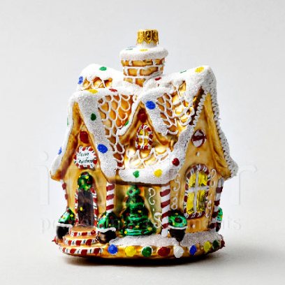 Елочная игрушка в подарочной коробке «Пряничный домик с остроконечной крышей» Стекло. 92 x 132 мм.