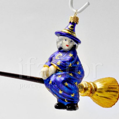 Елочная игрушка Ведьма на метле (в синем)