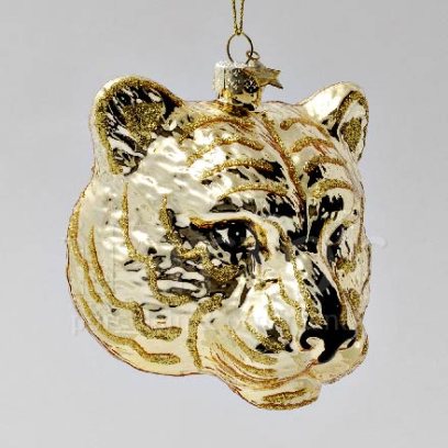 Елочная игрушка Голова тигра золотая