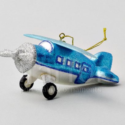 Елочная игрушка «Самолет синий» Стекло. 50 мм.