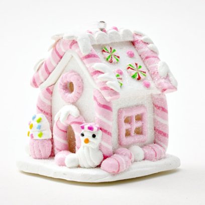 Новогоднее украшение Розовый светящийся пряничный домик 1 LED