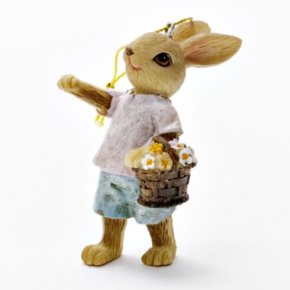 Елочная игрушка Кролик с корзинкой цветов 1