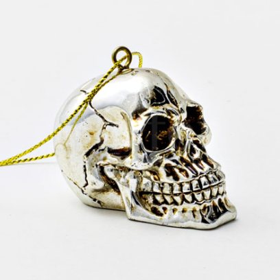 Елочная игрушка Череп Серебряный