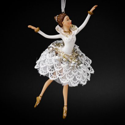 Елочная игрушка Балерина в белом платье с кружевами 1