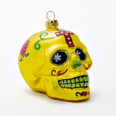 Елочная игрушка Череп желтый