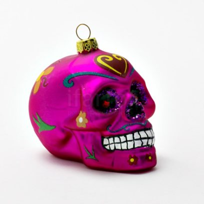 Елочная игрушка Череп розовый