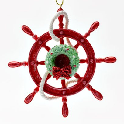 Елочная игрушка Штурвал красный