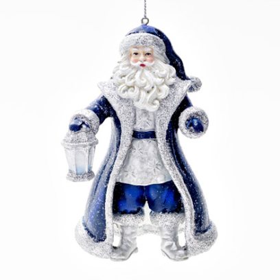 Елочная игрушка Дед Мороз в серебристо-синей шубе