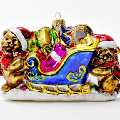 Елочная игрушка Медвежата на санях с подарками