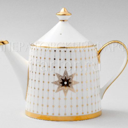 Чайник заварочный второй сорт «Азур золотой» Форма: Идиллия. Толстостенный костяной фарфор