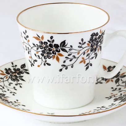 Чашка с блюдцем Тонкие веточки 1/2 Черный кофе