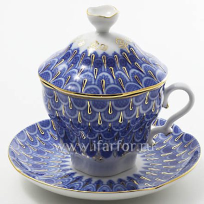 Чашка с блюдцем и крышкой чайная Чешуйка Подарочная-2
