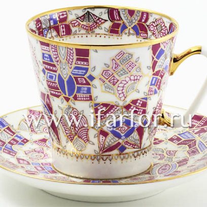 Чашка с блюдцем Розовые узоры 1/2 Черный кофе