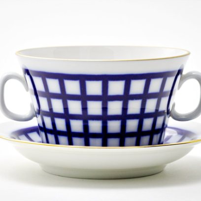 Чашка бульонная с блюдцем бульонная Кобальтовая клетка 1/2 Молодежная