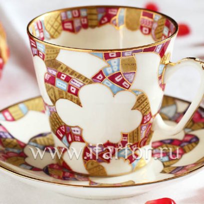 Чашка с блюдцем кофейная Белые узоры 1/2 Черный кофе