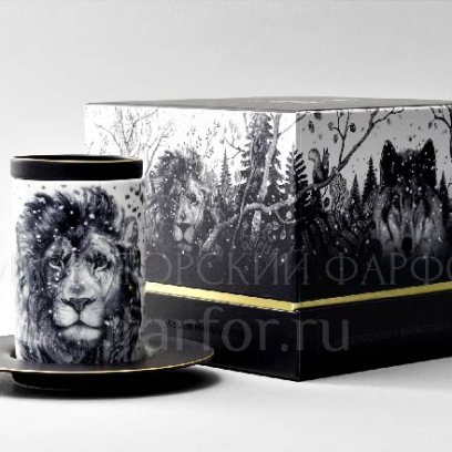 Бокал с блюдцем и крышкой в подарочной коробке Тотем. Лев