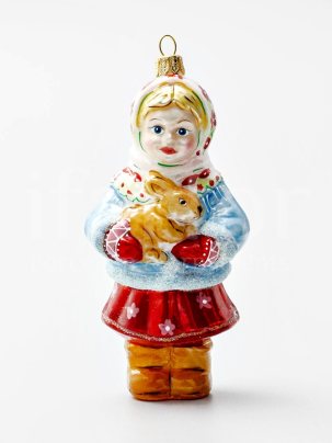 Елочная игрушка Девочка с зайцем 50 x 135 мм.