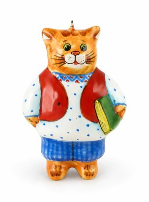 Елочная игрушка Кот с книгой 63 x 40 мм.