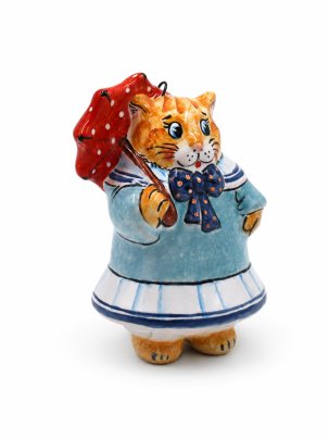 Елочная игрушка Кошечка с зонтиком 67 x 115 мм.