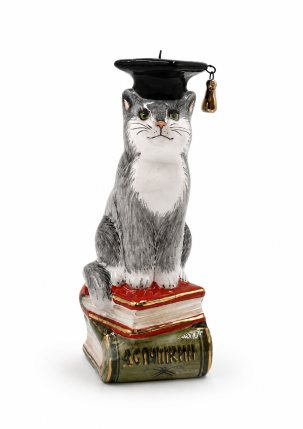 Елочная игрушка Кот на книгах в шляпе 50 x 110 мм.