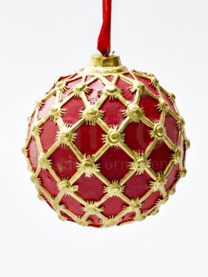 Елочная игрушка Шар Сетка золото красный 85 x 95 мм.