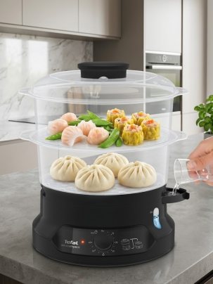 Пароварка электрическая Tefal Minicompact VC139810, с таймером, индикатором уровня воды, 800 Вт, черная