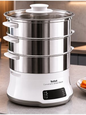 Пароварка электрическая Tefal Convenient Series Deluxe VC502D10, белый, мощность 900 Вт, 3 яруса, регулировка температуры, чаша для риса в комплекте