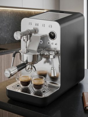 Рожковая эспрессо кофемашина SMEG EMC02BLMEU, цвет чёрный матовый