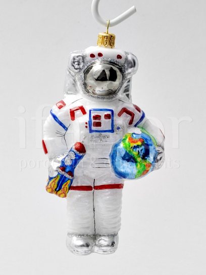 Елочная игрушка «Космонавт Major Tom» Стекло. 70 x 140 мм.