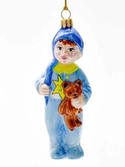 Елочная игрушка «Мальчик с плюшевым мишкой» Стекло. 55 x 130 мм.
