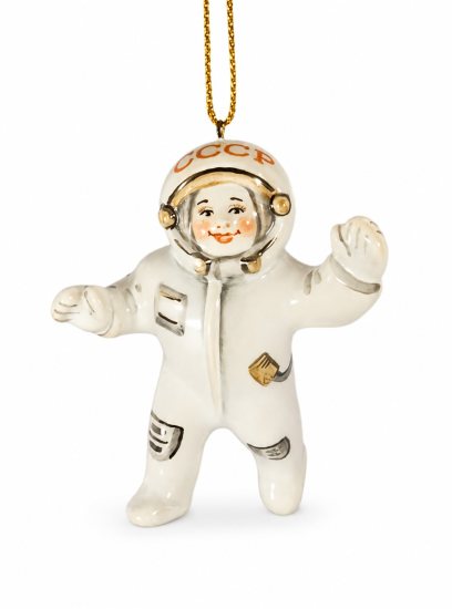 Елочная игрушка «Космонавтик» Майолика. 80 x 60 мм.