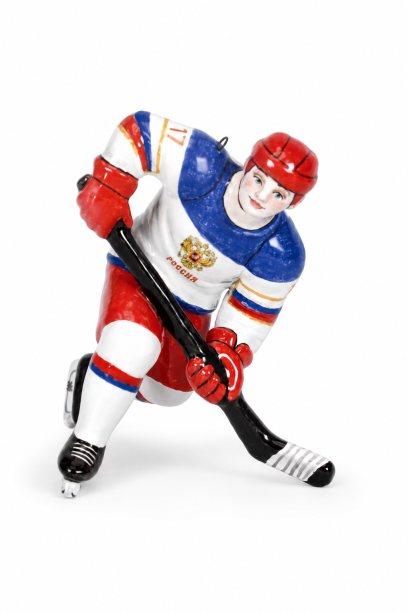 Елочная игрушка «Хоккеист» Майолика. 90 x 85 мм.