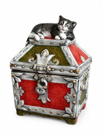 Шкатулка «Ларь с котом» Майолика. 85 x 120 мм.