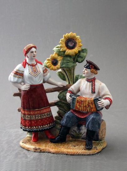 Скульптура «Свидание» Майолика. 180 x 190 мм.