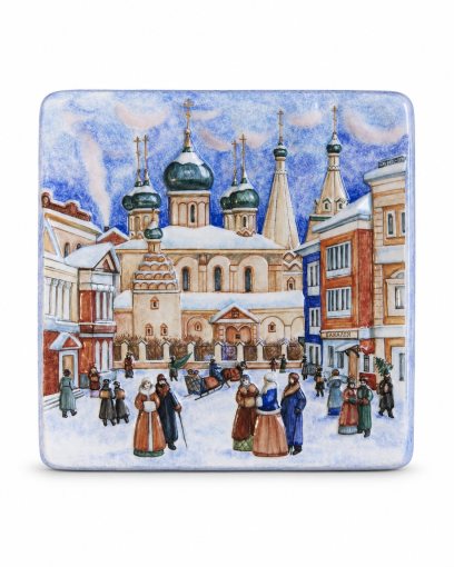 Плакетка «Рельеф Церковь Ильи Пророка XIXв» Майолика. 215 x 220 мм.