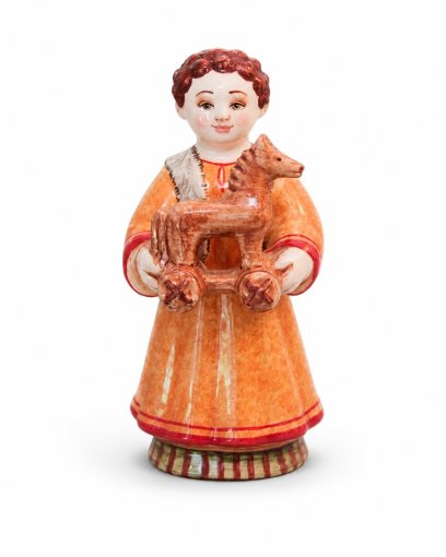 Скульптура «Мальчик с игрушкой» Майолика. 50 x 102 мм.