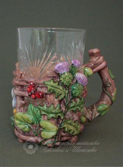 Подстаканник «Чертополох» Майолика. 95 x 115 мм.