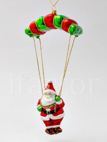 Елочная игрушка «Дед Мороз на парашюте» Стекло. 100 x 235 мм.