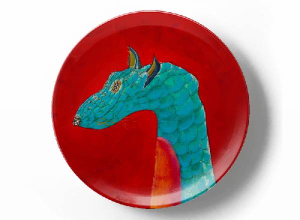Decorative plate Greg Van Dyke Puppet show Dragon and Watermelon