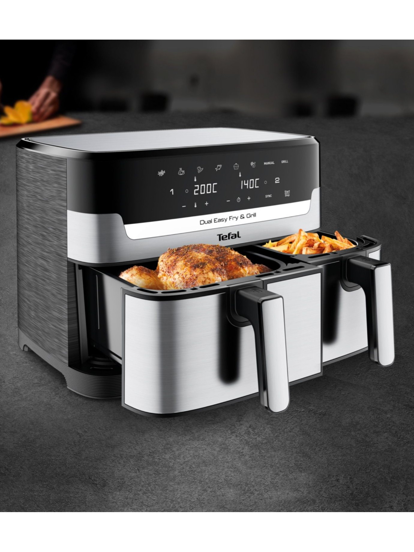 Аэрогриль Tefal 8 автопрограмм, 2 чаши, EasyFry&Grill, EY905D10