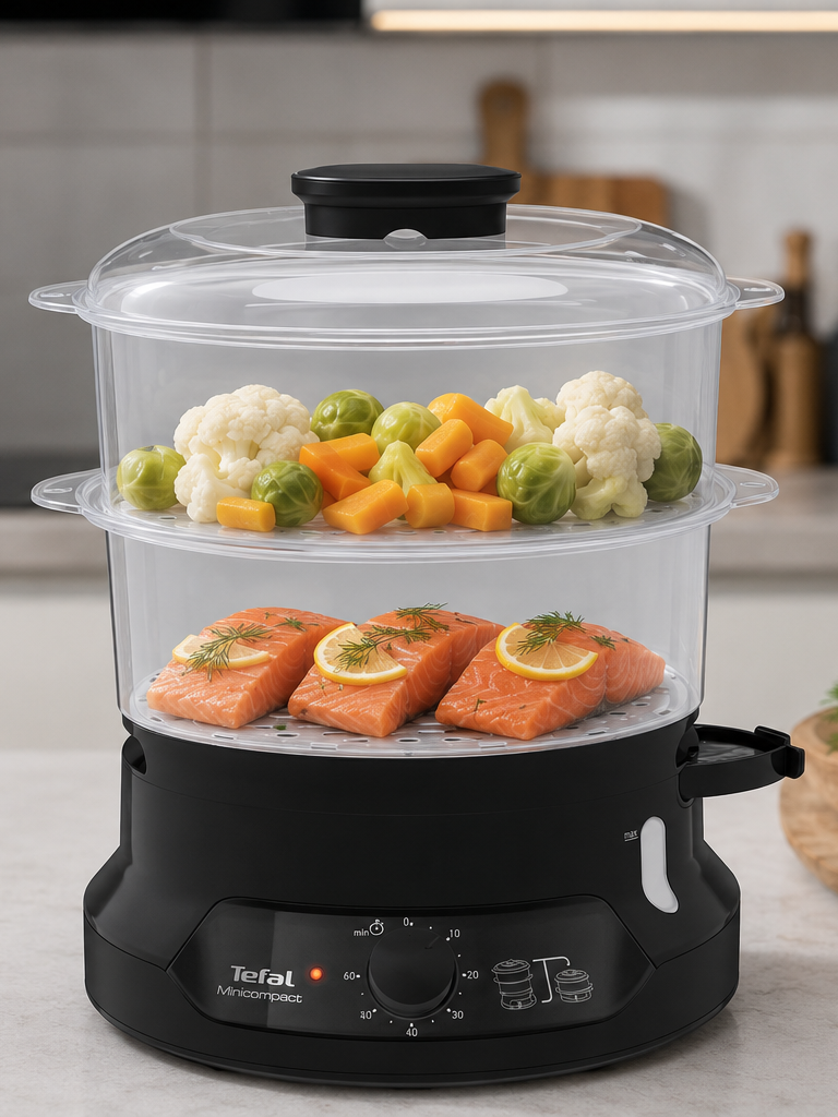 Пароварка электрическая Tefal Minicompact VC139810 с таймером, индикатором уровня воды, 800 Вт