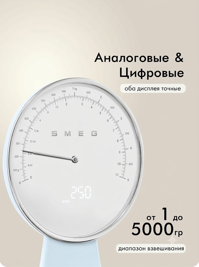 Кухонные весы SMEG KSF01PBWW Цвет пастельно-голубой глянцевый